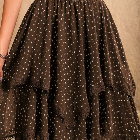 Brown Casual Women's Polka-Dot Asymmetric Skirt - Picture 7 of 8